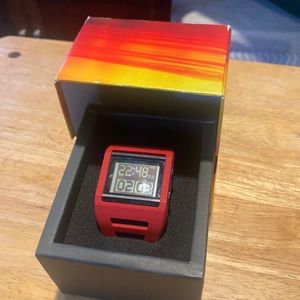 Digital red silicone diesel watch.